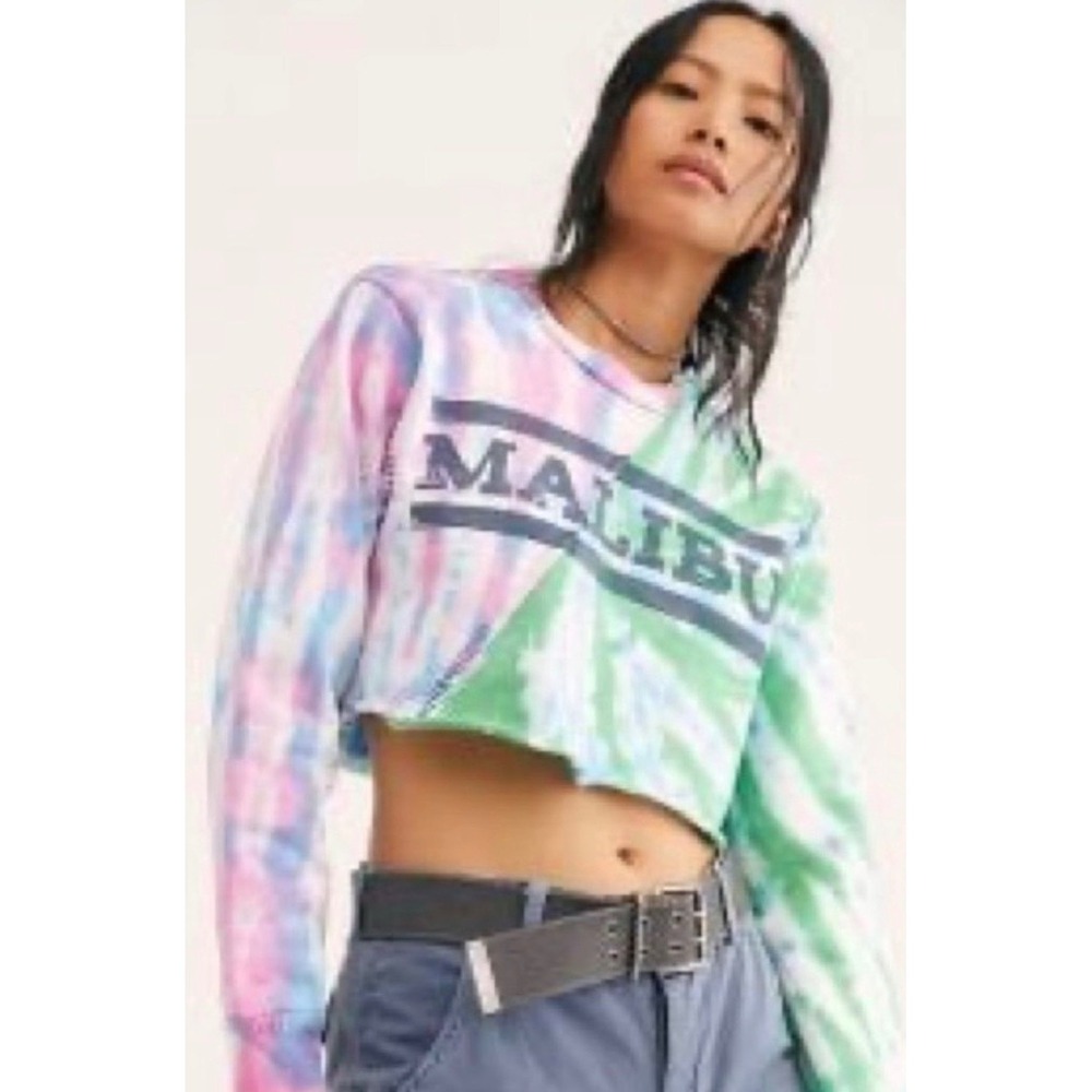 Free People x‎ Riley Malibu Tye Dye Cropped Sweatshirt Size Med/Large Runs Small